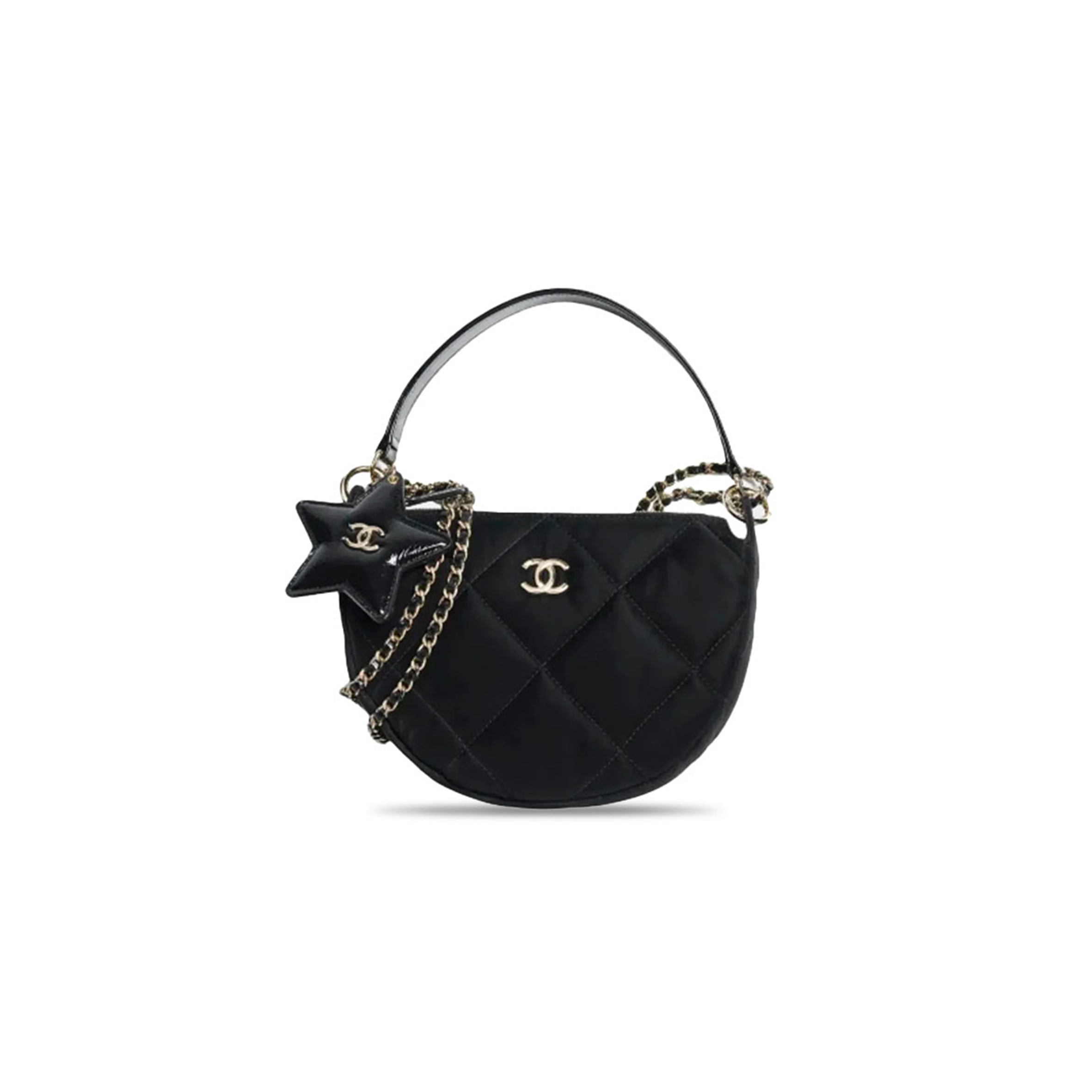 CHANEL MASTER CLUTCH WITH CHAIN BLACK VELVET-EFFECT NYLON SHINY CRINKLED CALFSKIN AS4791 (21*16*5.5cm)